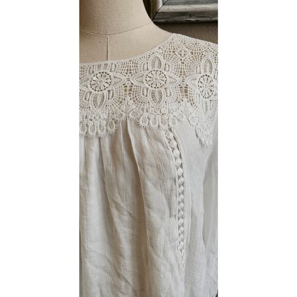 Figueroa & Flower Women Peasant Lace Crochet Neck Top Sz L Cottage Prairie White - Picture 3 of 7